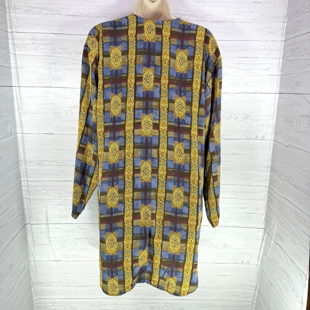 VTG Victoria's Secret 90s‎ Gold Label button gown medium blue luxury Italy plaid - Picture 4 of 8